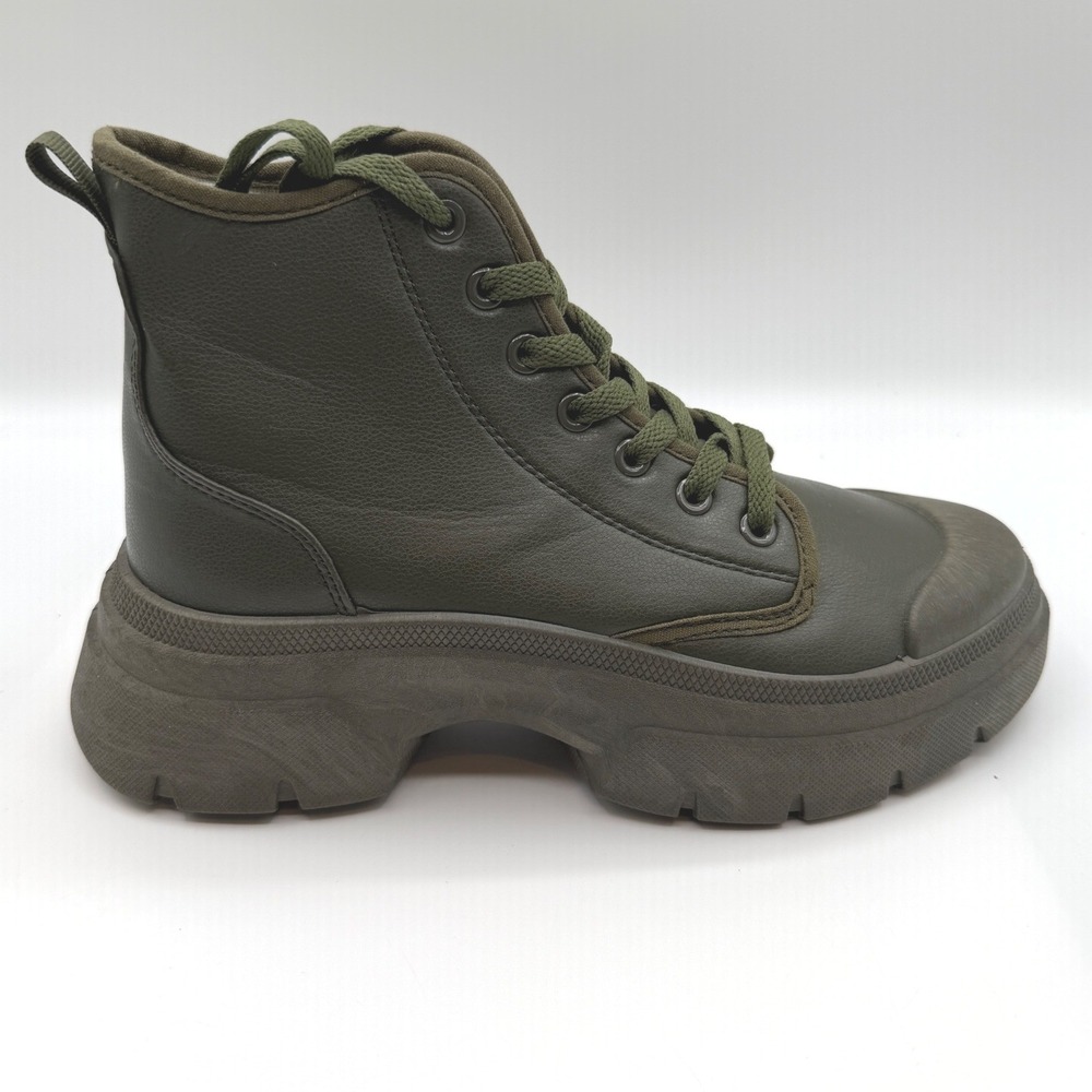 London Rag Roxanne Combat Boots,Women's 8, Olive Green Chunky Platform Lace Up